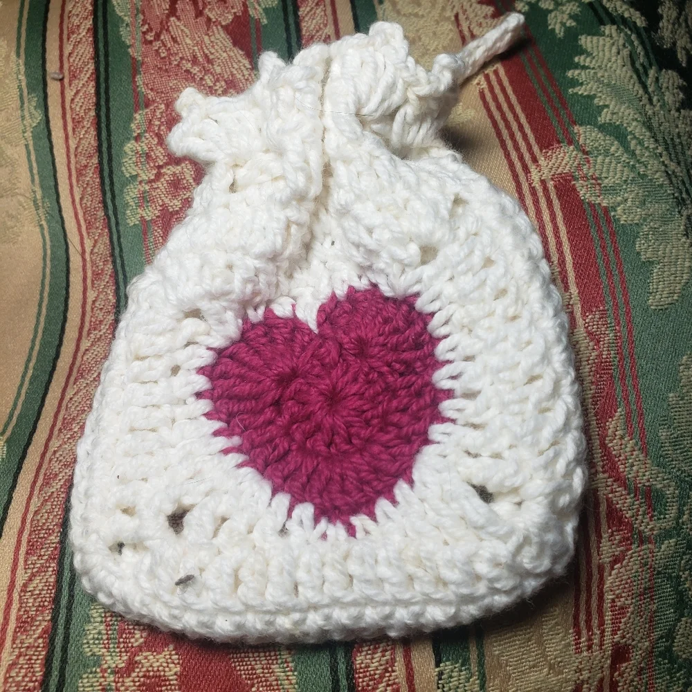 Hand Crafted Heart Granny Square Soap or Treat Bag